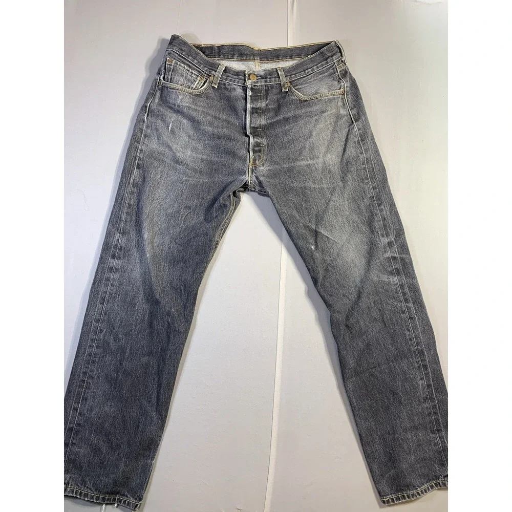 Levi 501 Jeans Adult 38 x 34 Straight Leg Button Fly Black Dark Wash Denim‎ Mens
